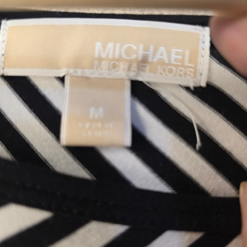 Michael Michael Kors Black White Striped Long Sleeve Boat Neck Top Medium